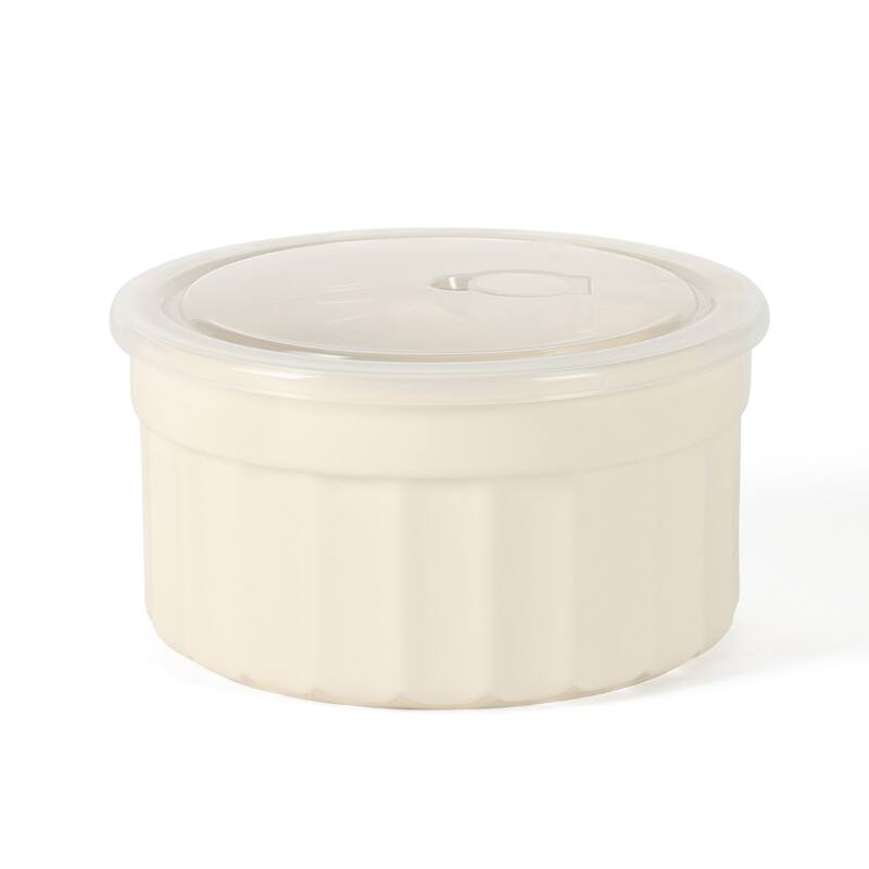 Martha Stewart Broadbrook 6 Piece Stoneware Meal Prep Container Set with Lids, Cream, Oven, Microwave & Dishwasher Safe