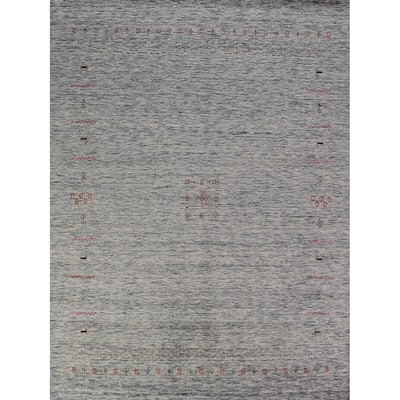 Ivory & Blue Tribal Gabbeh Area Rug Handmade Wool Carpet - 8'3" x 9'8"