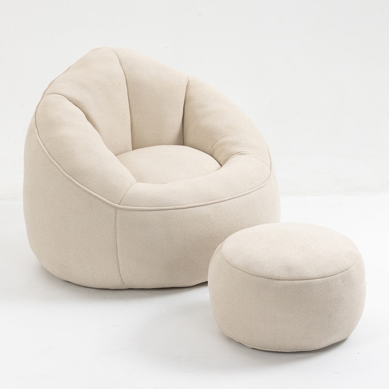 Beige Modern 40" Microfiber Upholstered Accent Chair with Ottoman and Padded Foam Padding Compressed for Living Room