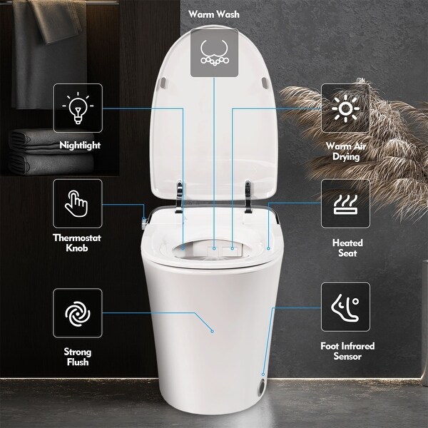 Merax Elongated Bidet Toilet with Heated Seat, Dryer and Warm