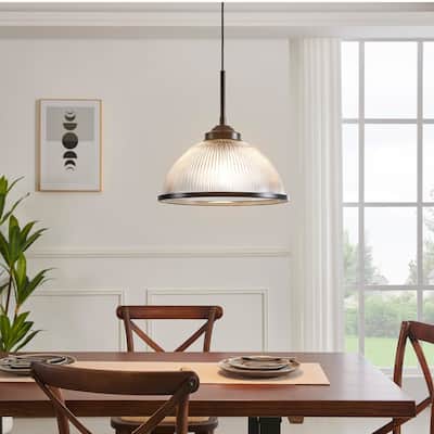 KAWOTI 1-Light Single Pendant Light with Ribbed Texture Glass Shade - ∮12" * H 85.4