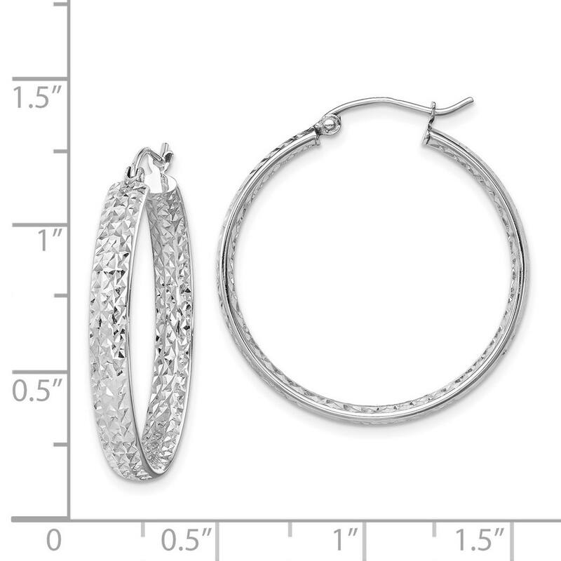 Curata 14k White Gold Sparkle Cut In Out Hoop Earrings - 3.75mm Thick