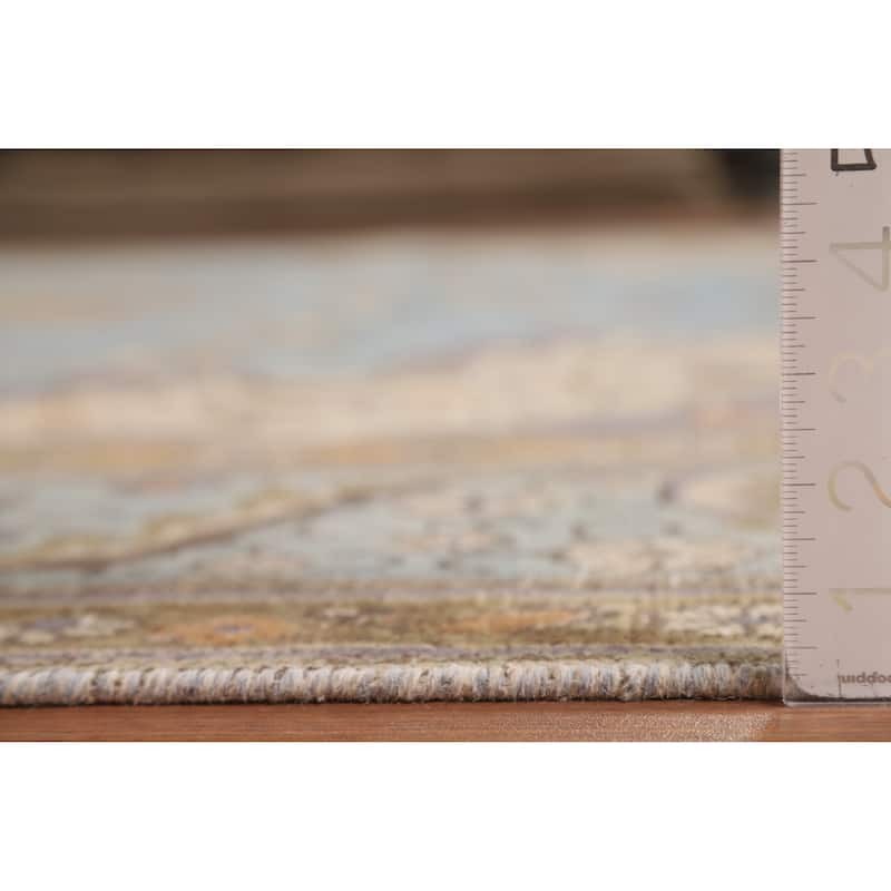 Geometric Tabriz Persian Area Rug Light Blue Handmade Wool Carpet - 9'7"x 12'4"