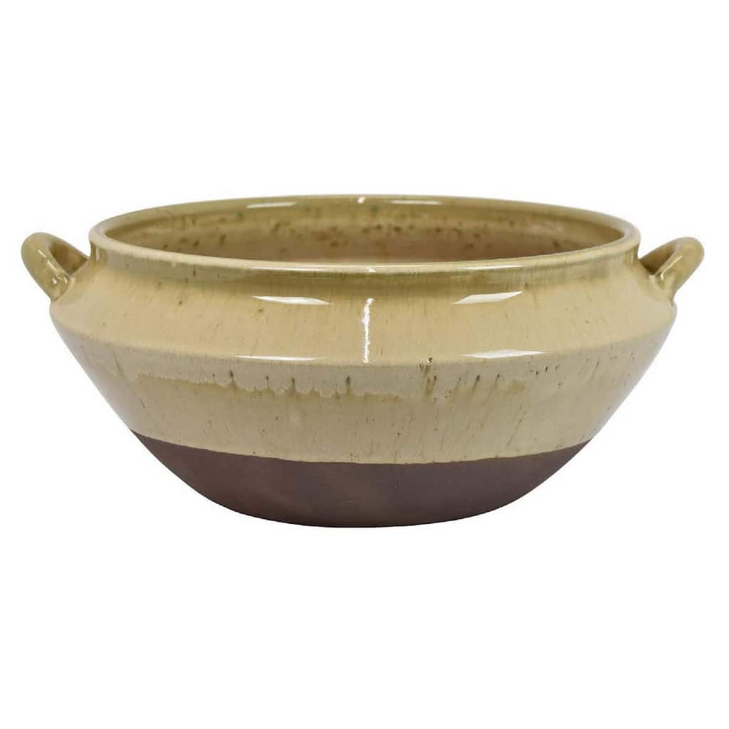 Elf 14 Inch Vase, Antique Bowl Shape, 2 Handles, Brown, Transitional Style