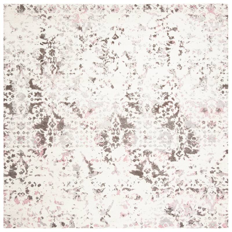 SAFAVIEH Hand-knotted Expression Erza Vintage Boho Abstract Wool Rug - 6' Square - Ivory/Grey