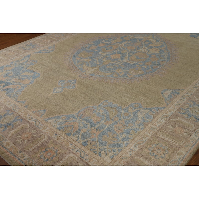 Hand Knotted Oriental 100% Wool Carpet Transitional Medallion Yellow & Gold Oushak Area Rug - 12' 1'' X 8' 10''