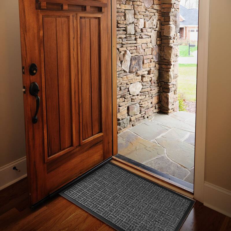 Outdoor Front Door Mat Checkerboard Yvan Polypropylene Rubber Rug Grey
