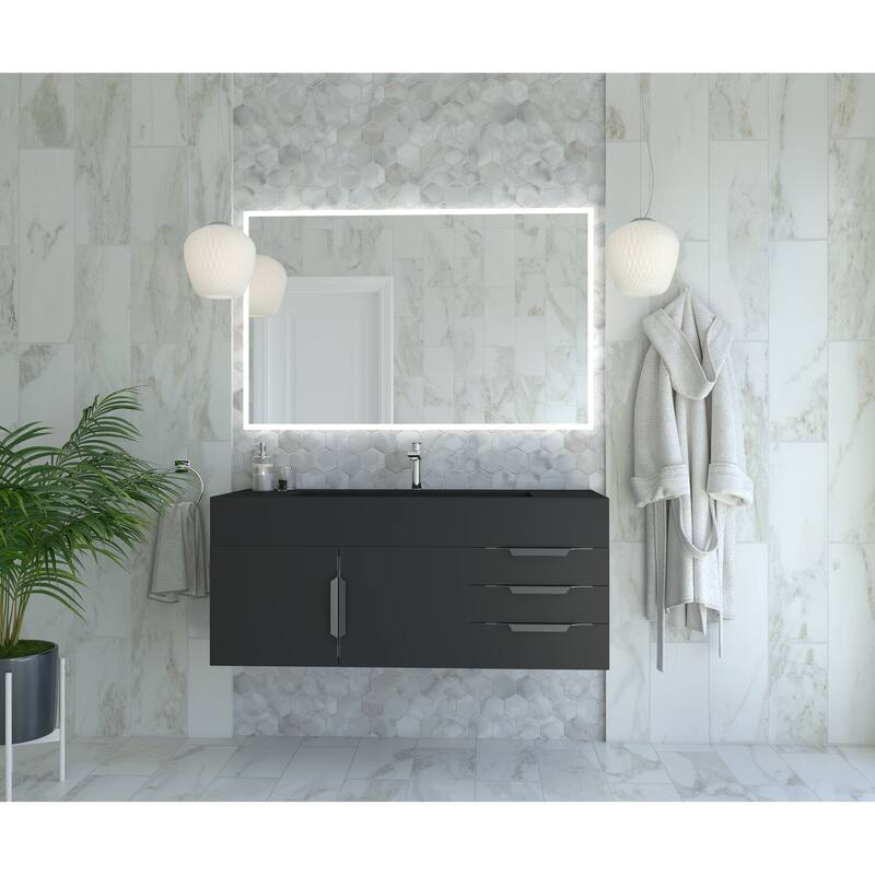 Nile 48" Wall Mounted Bathroom Vanity Set w/ Black Top