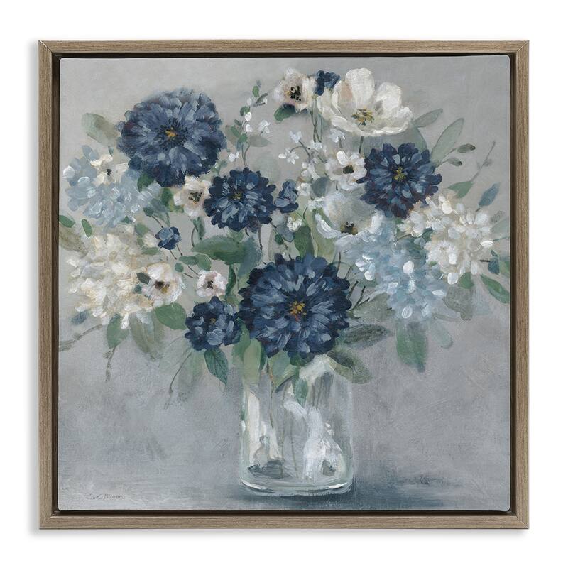 Stupell Blue Mums Mixed Bouquet Framed Floater Canvas Wall Art Design By Carol Robinson - 25 x 25 - Brown
