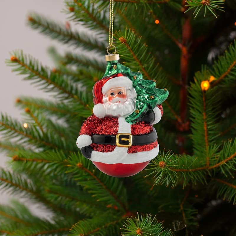 Santa and Yule Tree Delivery Christmas Ornament - 4.5"
