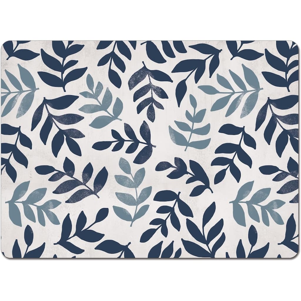 Blue Leaf Floral Decorative Hardboard Placemats with Protective Cork Backing 4 Pack Heat Tolerant and Easily Wipes Clean