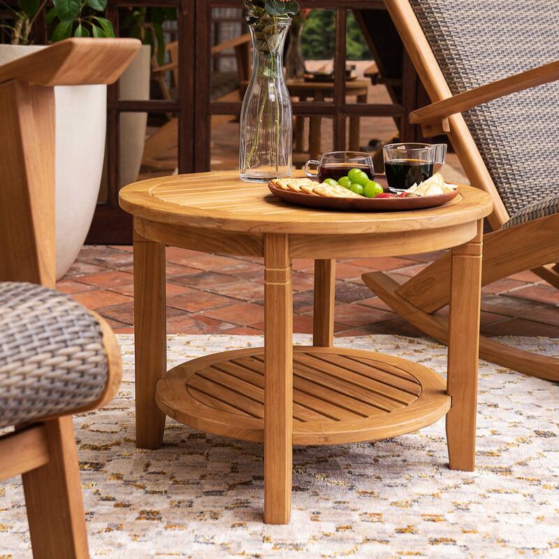 Cambridge Casual Camden 3-Piece Teak Wood Outdoor Rocking Chair Set with Padded Woven Seat