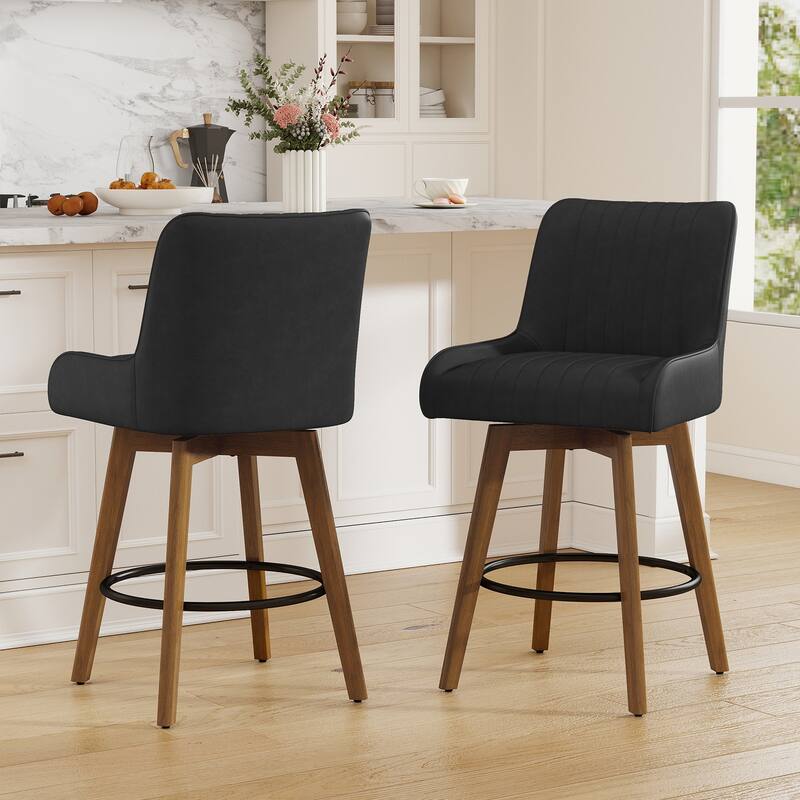 26" Upholstered Counter Height Swivel Bar Stool with Solid Wood Legs - 38.8"H x 20.5"W x 21.7"D