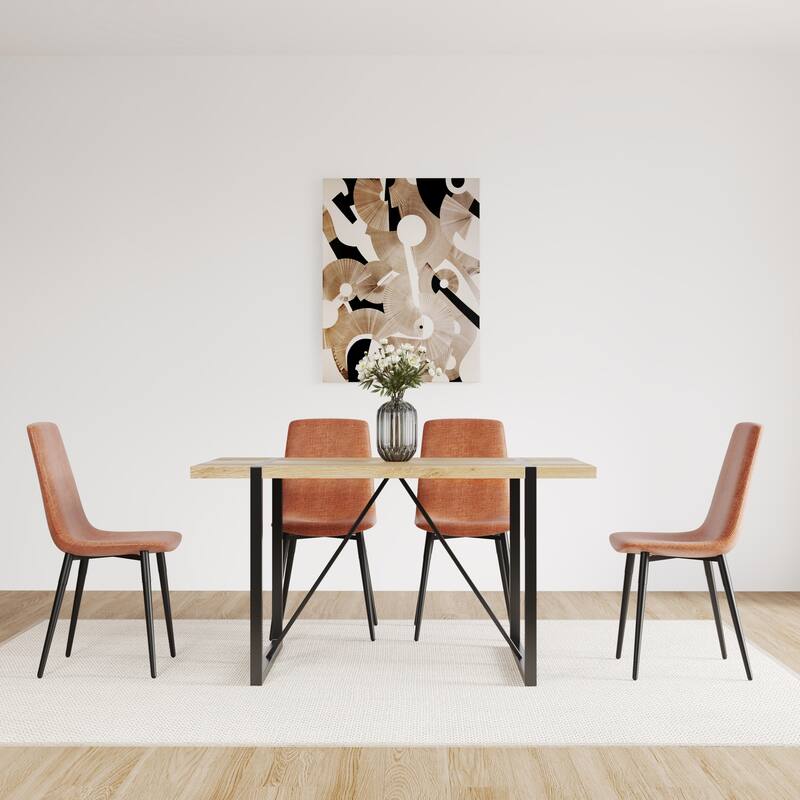 MDF Dining Table and Dining Chairs Set of 4,Wooden Kitchen Table Set,Metal Base & Legs,Dining Room Table and Linen Chairs