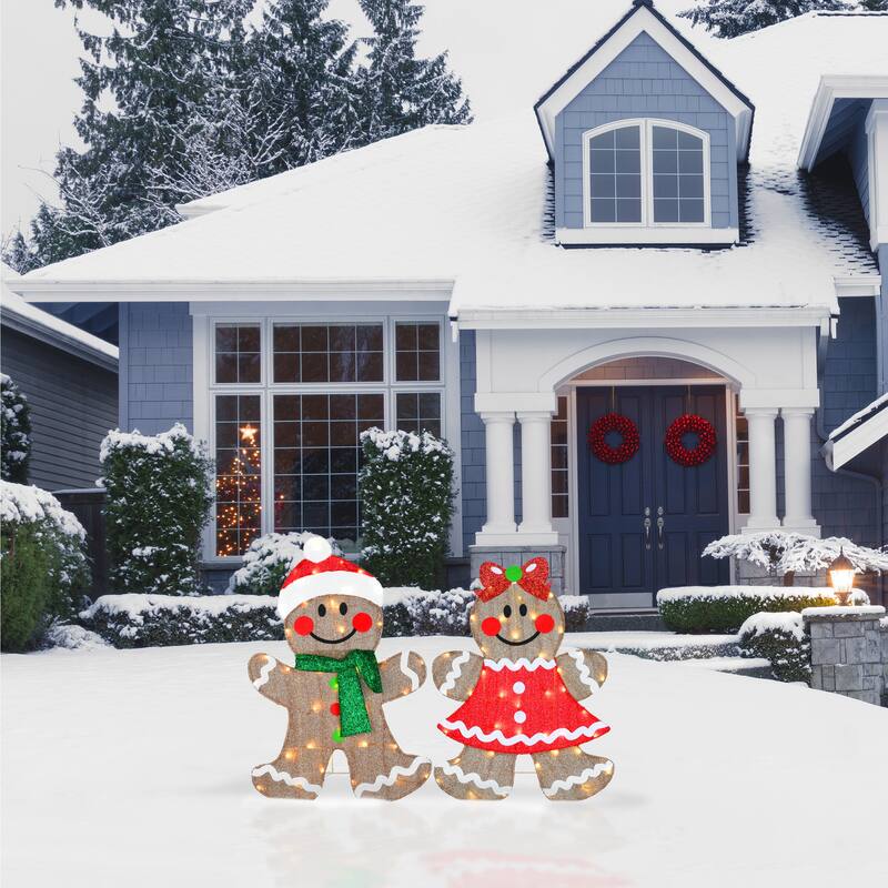 National Tree Company 35 in. Pre-Lit Gingerbread Cookie Couple - Champagne - 35 in