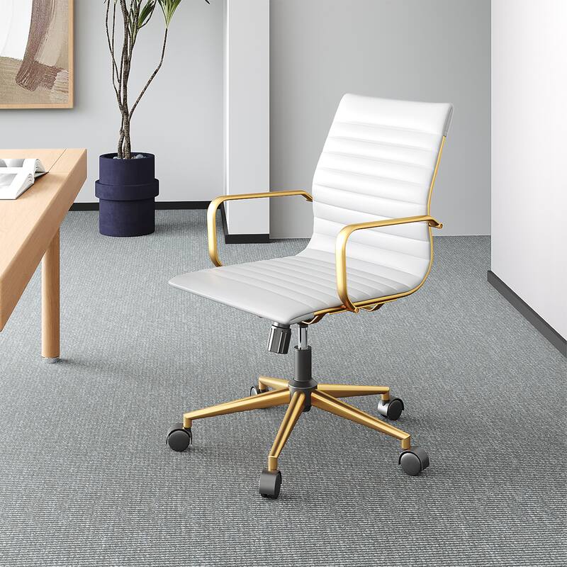 LUXMOD Ribbed Home Office Computer Chair Desk Chair - Gold&White