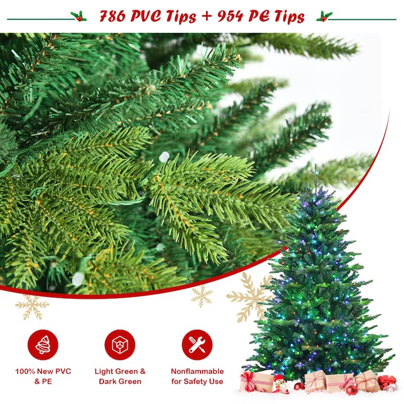Gymax 6/7/8 FT Pre-lit Artificial Christmas Tree w/ APP Control & 15
