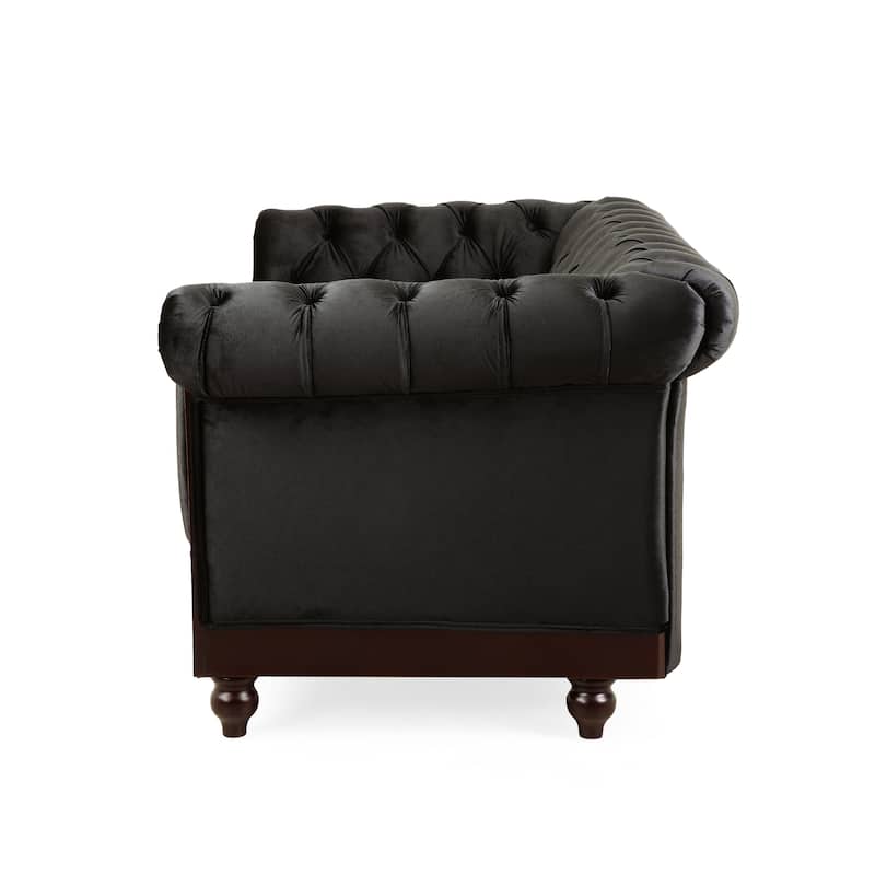 59.44" Velvet Chesterfield Loveseat Sofa with Rolled Arms, Tufted Backrest and 600LB Capacity