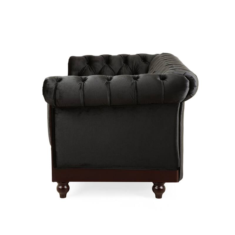 Vivalux 59.44" Chesterfield Velvet Loveseat Sofa, Black, Rolled Arms & Tufted Button, 2-Person Seating for Small Spaces