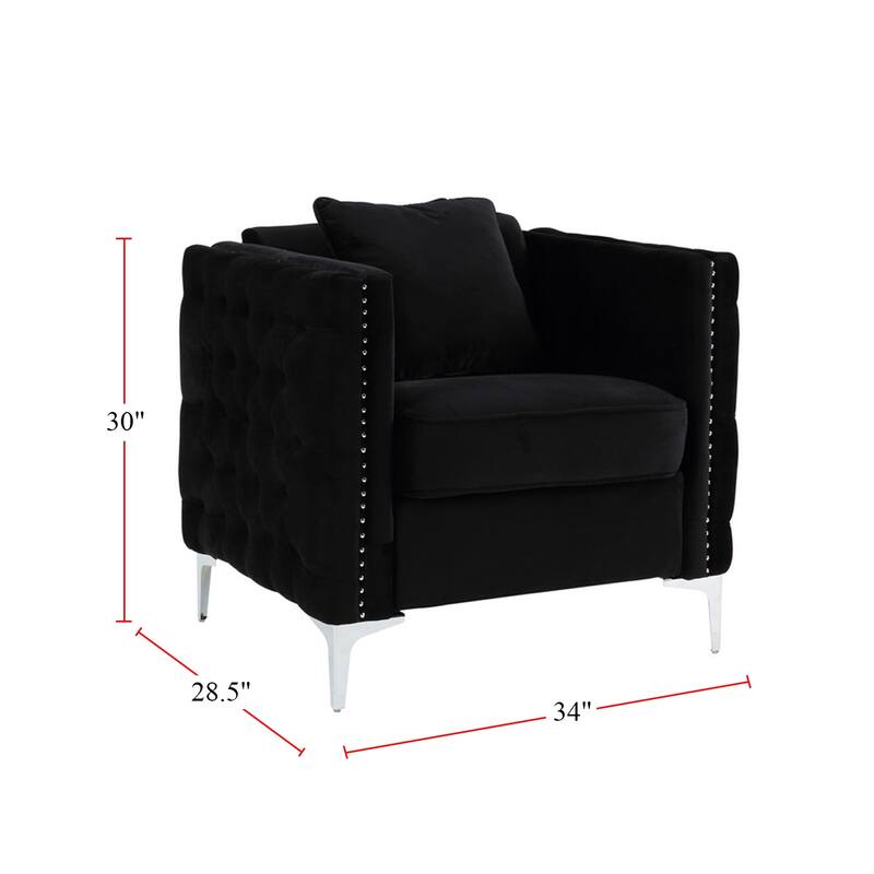Velvet Upholstered Accent Chair with 1 Pillow