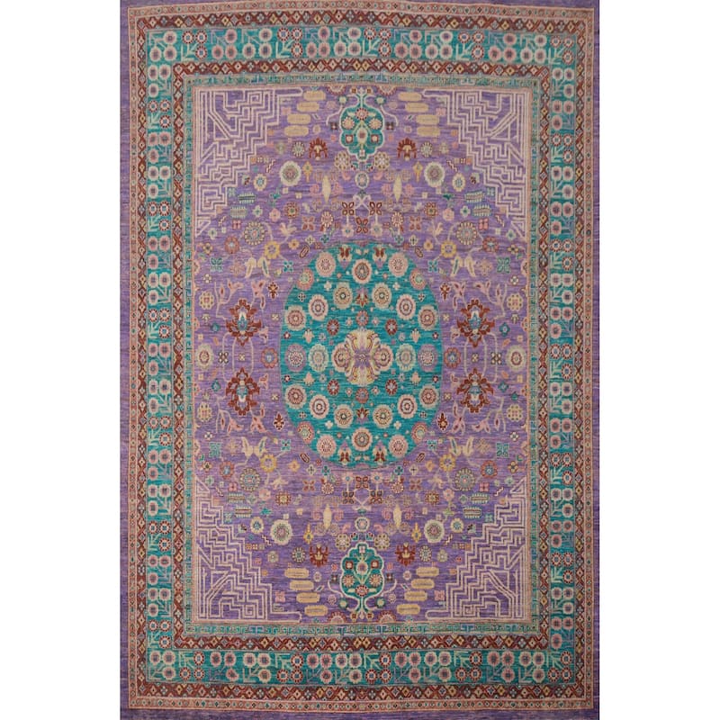 Hand Knotted Oriental 100% Wool Carpet Traditional Floral Purples Ziegler Area Rug - 10' 1'' X 7' 11''