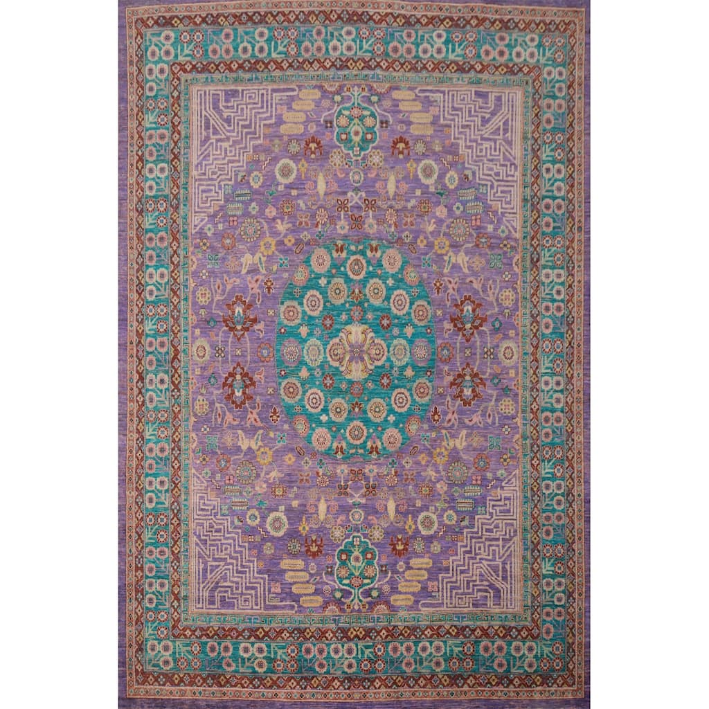 Hand Knotted Oriental 100% Wool Carpet Traditional Floral Purples Ziegler Area Rug - 10' 1'' X 7' 11''