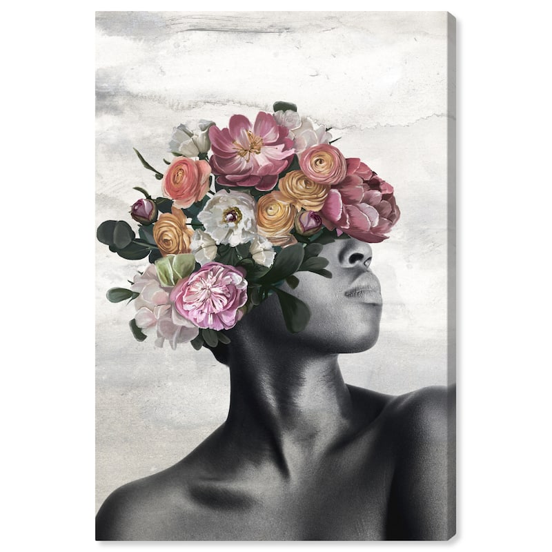 Wynwood Studio Canvas Fashion and Glam In Love With Flowers I Gray and Glam Wall Art Canvas Print