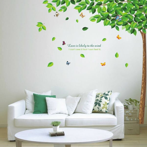 slide 2 of 3, Walplus Wall Sticker Decal Green Falling Leaves Tree Home Art Decor