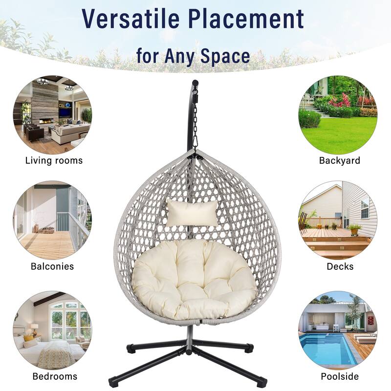 Durable Hanging Hammock Chair with Stand and Removable Cushion