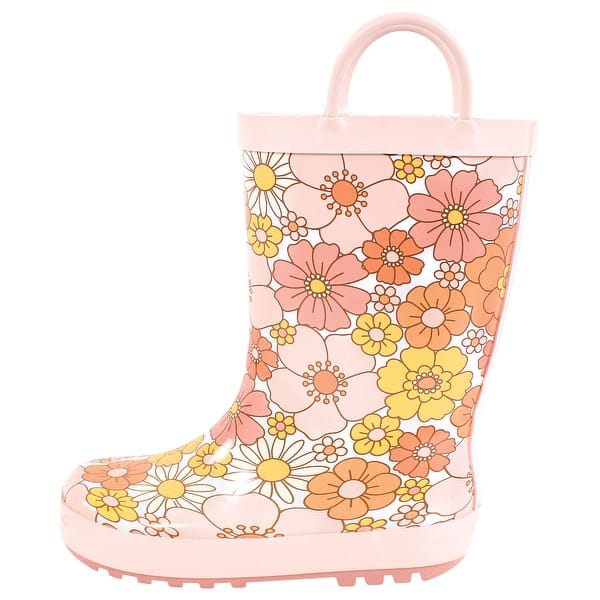 slide 1 of 1, Hudson Baby Infant Girl Rain Boots, Peace Love And Flowers 10T - Medium - Peace Love And Flowers