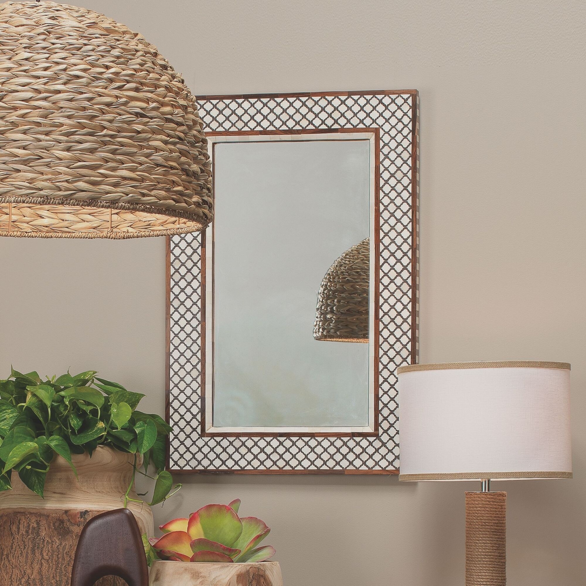 36 Brown Bone Inlay Mughal Rectangle Mirror Overstock 30540419