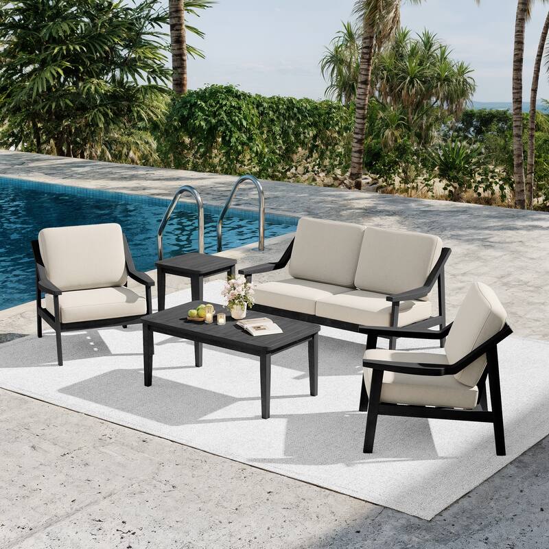 5-piece Adirondack Patio Teak Lounge Chairs Loveseat Conversation Set