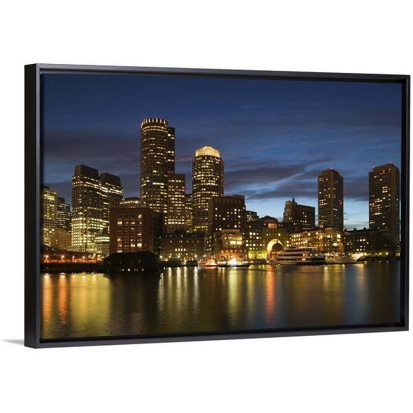 Massachusetts Boston Skyline Night Black Float Frame Canvas Art Overstock 25526728