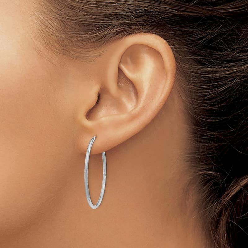 Curata 14k White Gold Polished tube 1.5x31mm Sparkle Cut Endless Hoop Earrings