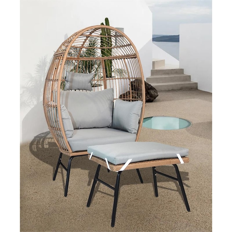 Egg Chair Basket Chair with Ottoman and Cushion Outdoor Lounge Chaise
