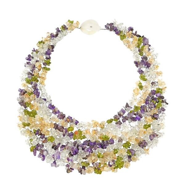 slide 9 of 13, Handmade Stunning and Colorful Stone Bead Cluster Bib Statement Necklace (Thailand)