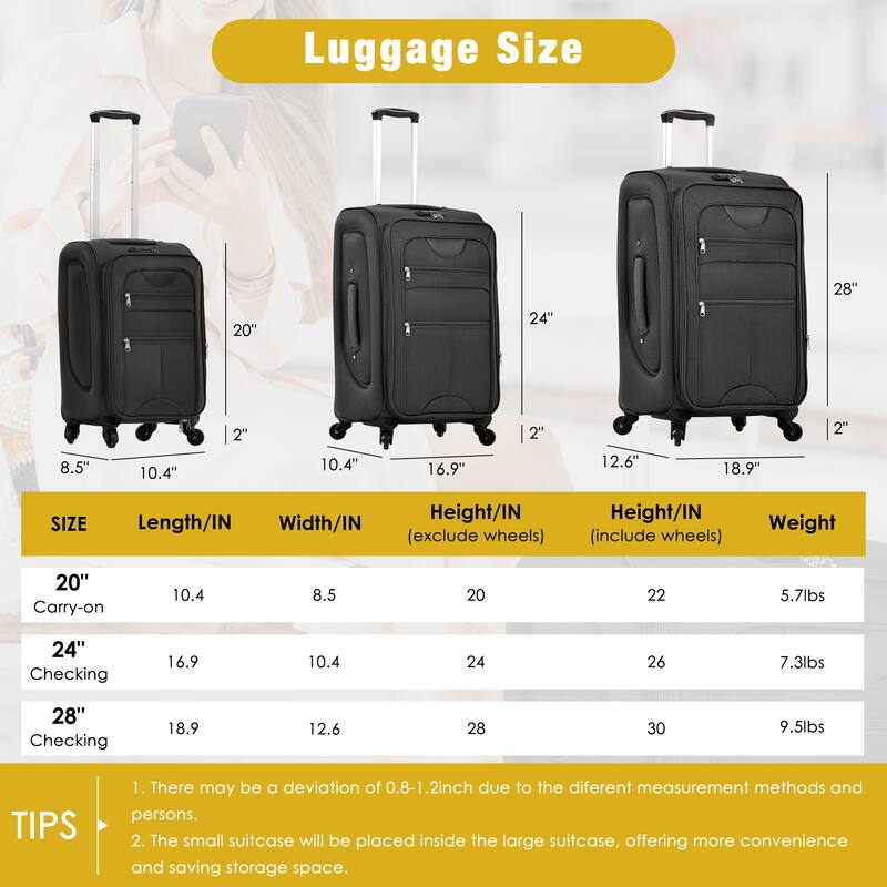 Softside Luggage Set with Expandable Suitcases, Duffel Bag, and TSA Lock, 4 Multi-Directional Spinner Wheels (20/24/28in)