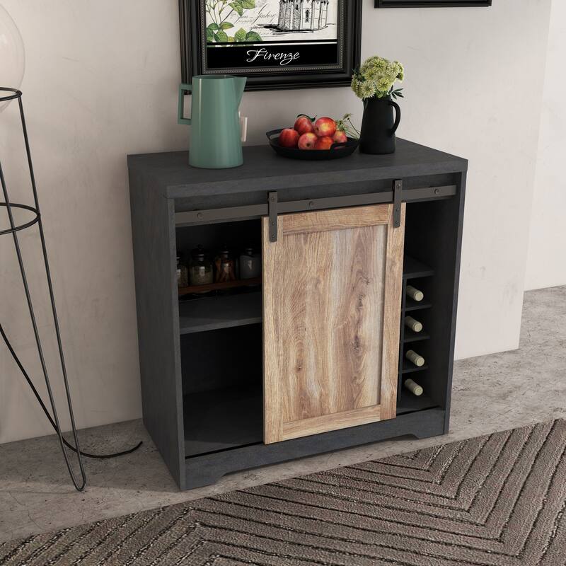 Barn Door Bar Cabinet For Living Room - Grey