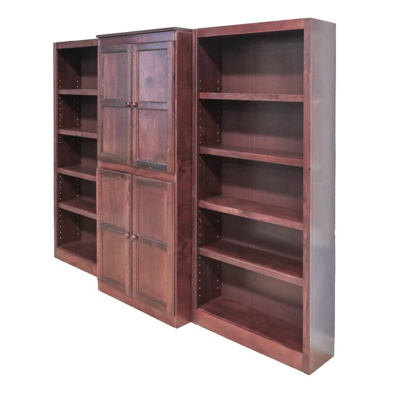 Concepts in Wood 15 Shelf Bookcase Wall with Doors, 72 inch Tall