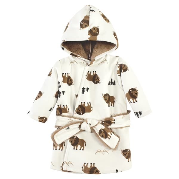 slide 1 of 1, Hudson Baby Mink with Faux Fur Lining Pool and Beach Robe Cover-ups, Wild Buffalo 0-6 Months - Wild Buffalo