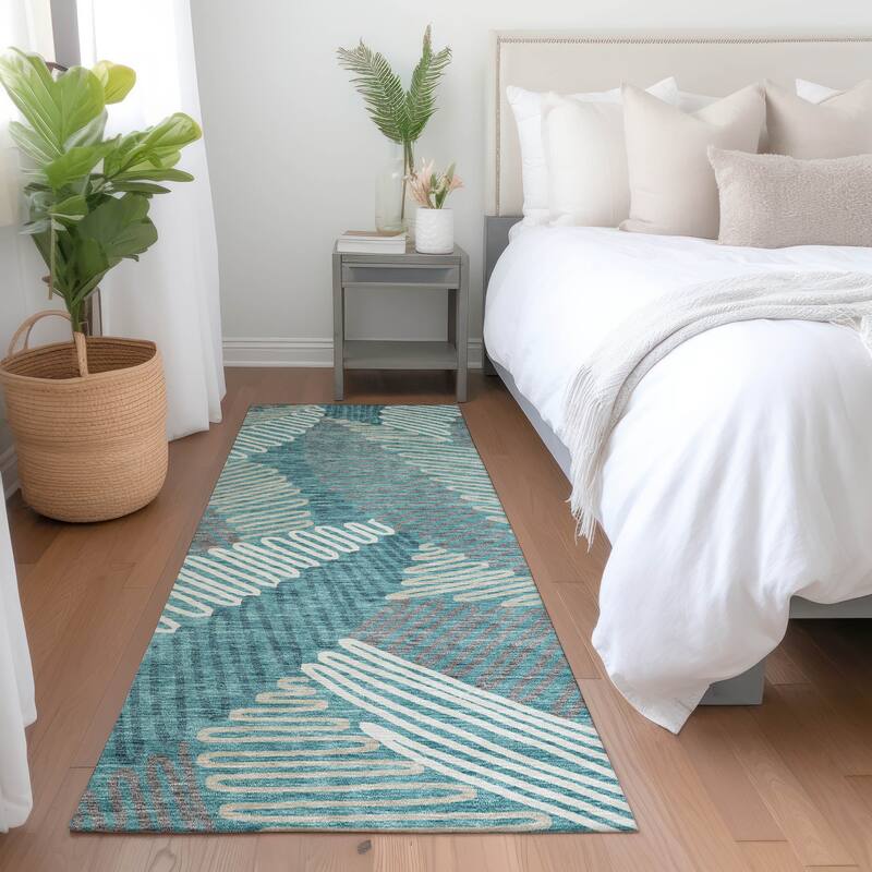 Premium Washable Super Soft Contemporary Leaf Mayfield Rug - Teal - 2'3" x 7'6"