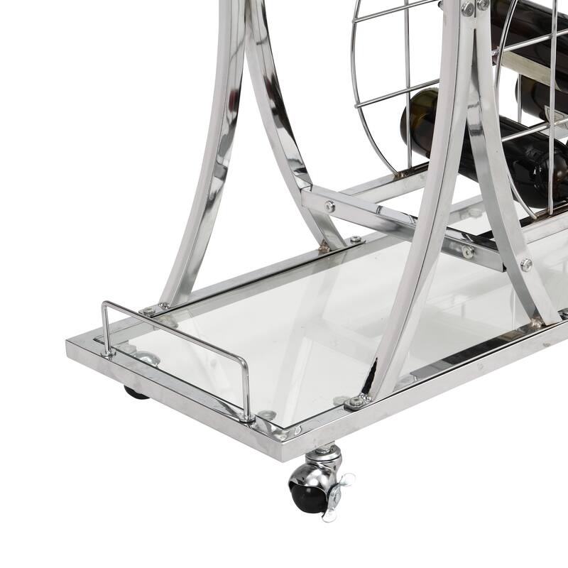 Serving Cart Glass Bar 3-Tier Metal Frame and Shelf