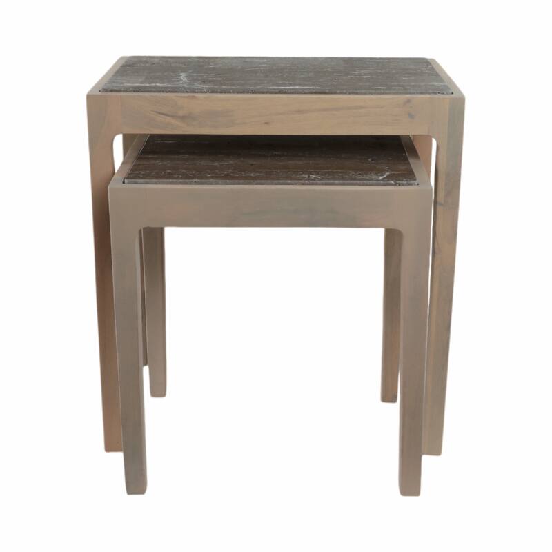 Marble Side Table Modern Rectangular Accent (Set of 2) - 18/22" Brown - 21" x 14" x 22"