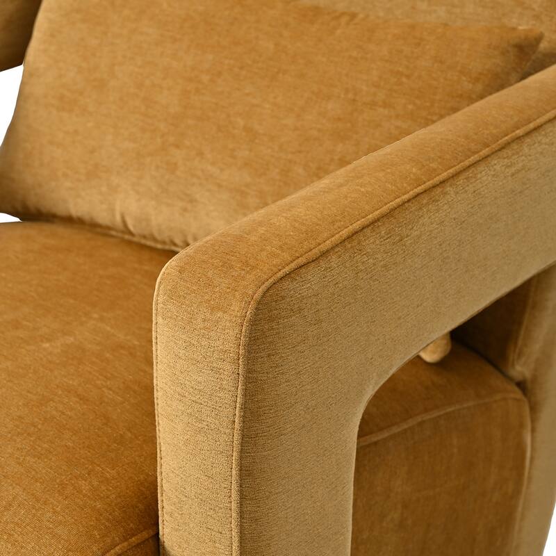 Boucle Fabric Accent Chair Set of 2 with Right-Angle Armrests, Ergonomic Lumbar Support, and Square Wooden Legs