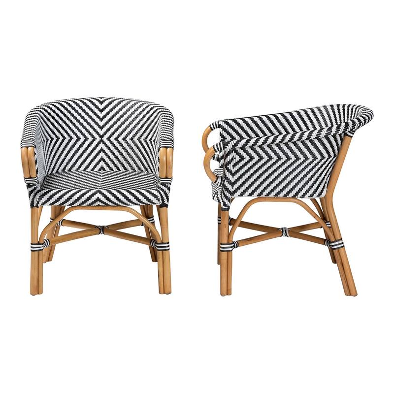 Max Rattan Bistro Armchair - Handwoven Dining Chair with Curved Back and Sloping Arms For Kitchen or Indoor/Outdoor Lounge