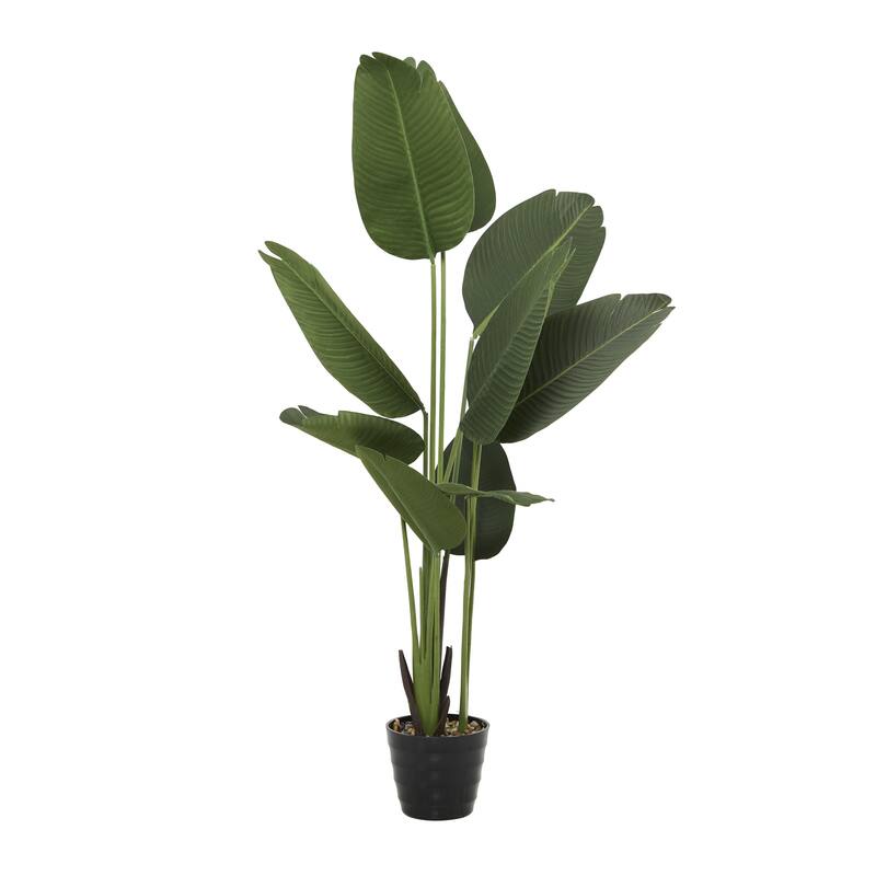 Faux Foliage Bird of Paradise or Anthurium Artificial Plant with Realistic Leaves and Black Pot - Green - Roche River Decor