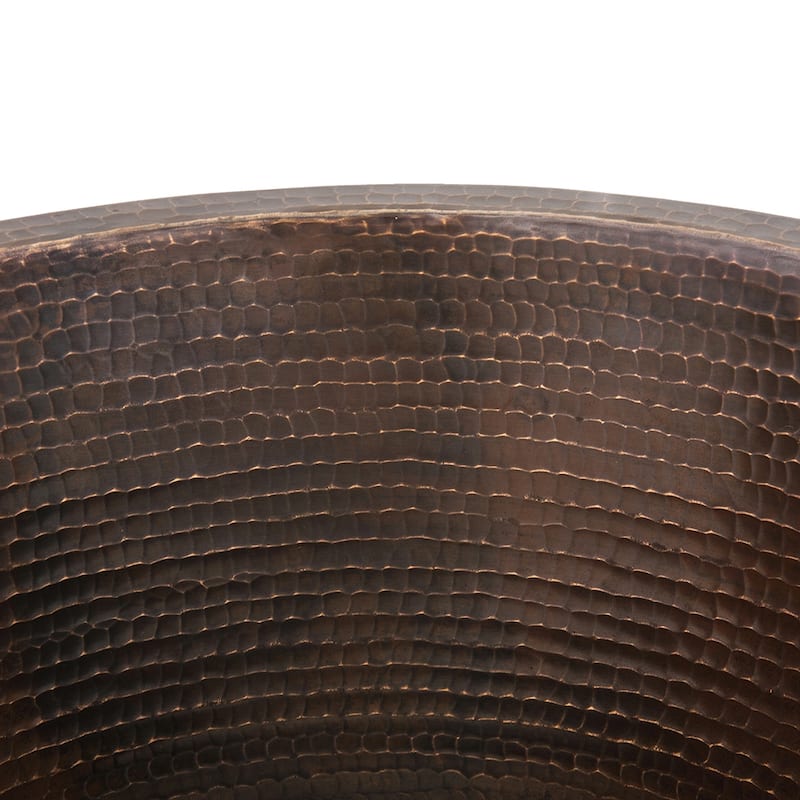16" Round Hammered Copper Prep Sink w/ 3.5" Drain Opening, Matching Drain and Accessories