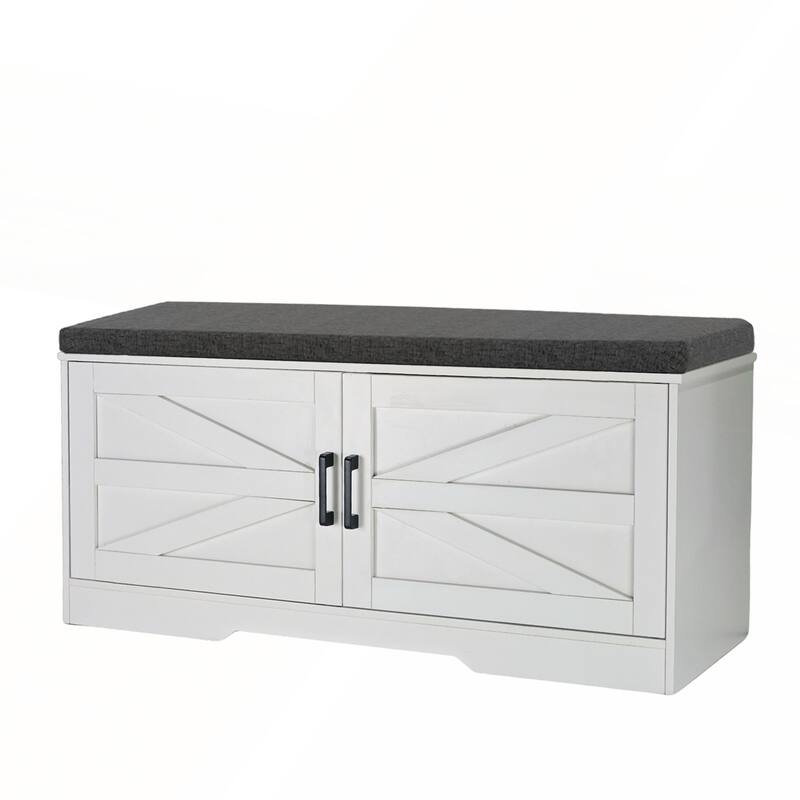 Farmhouse Shoe Bench with Padded Seat Cushion