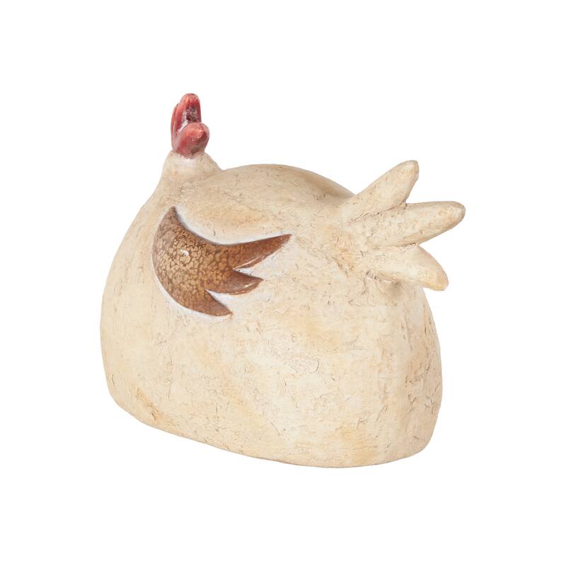Magnesium Oxide Rooster Sitting Garden Sculpture with Brown and Red Accents - Cream - Roche River Decor
