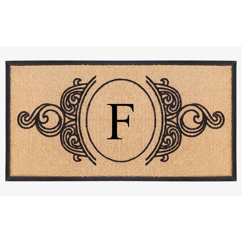 A1HC Natural Coir & Rubber Hand Flocked Large Monogrammed Doormat 30X60 Inch - F
